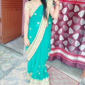 Sea green colour saree